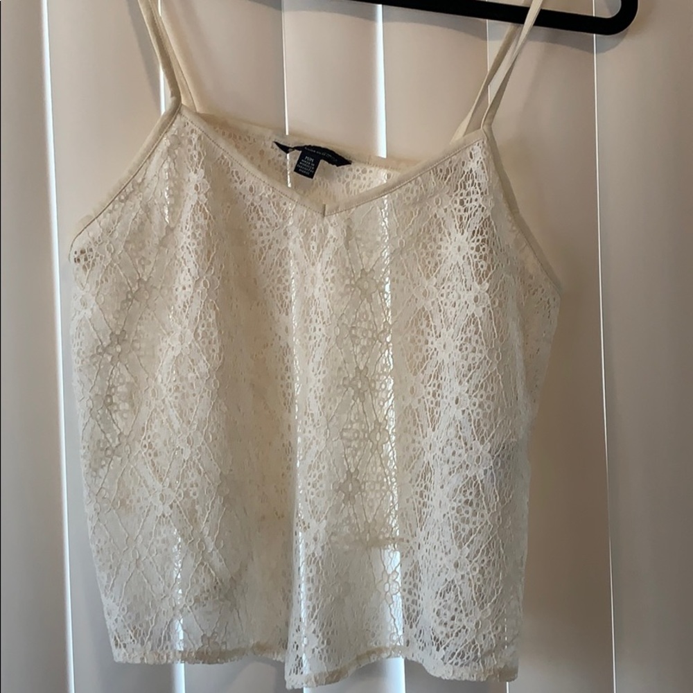 American Eagle Cream Lace Cropped Tank Top